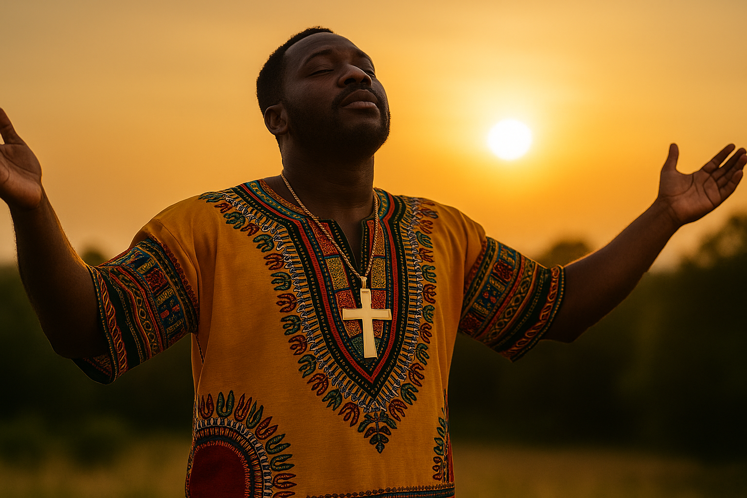 African man in dashiki with cross